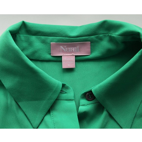 Numi The Simone Button-Up Blouse / Medium / Mint Green Silk Blend Long Sleeves - Picture 6 of 9